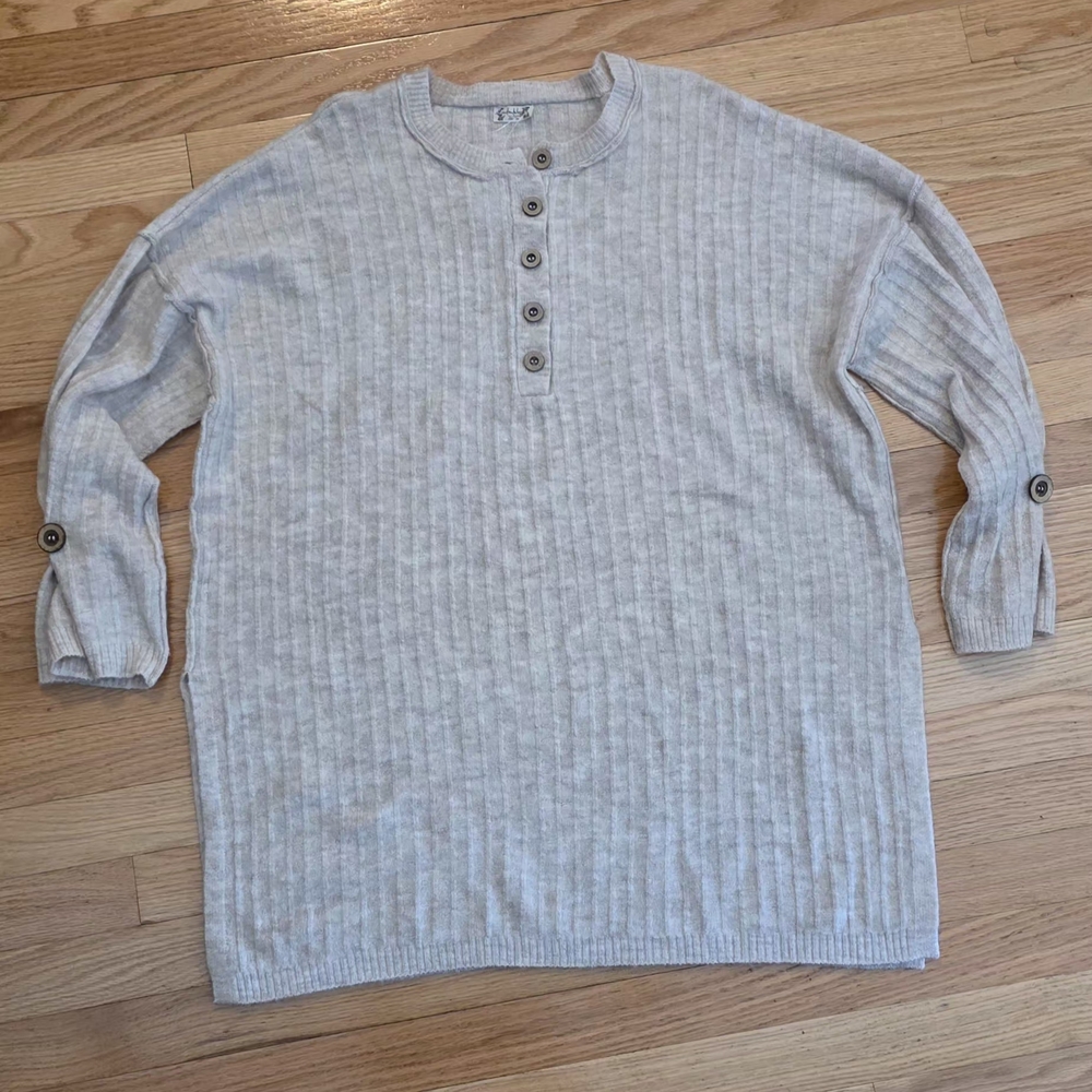 Free People Women's XS Beige Oversized Ribbed Knit Lightweight Sweater NWOT